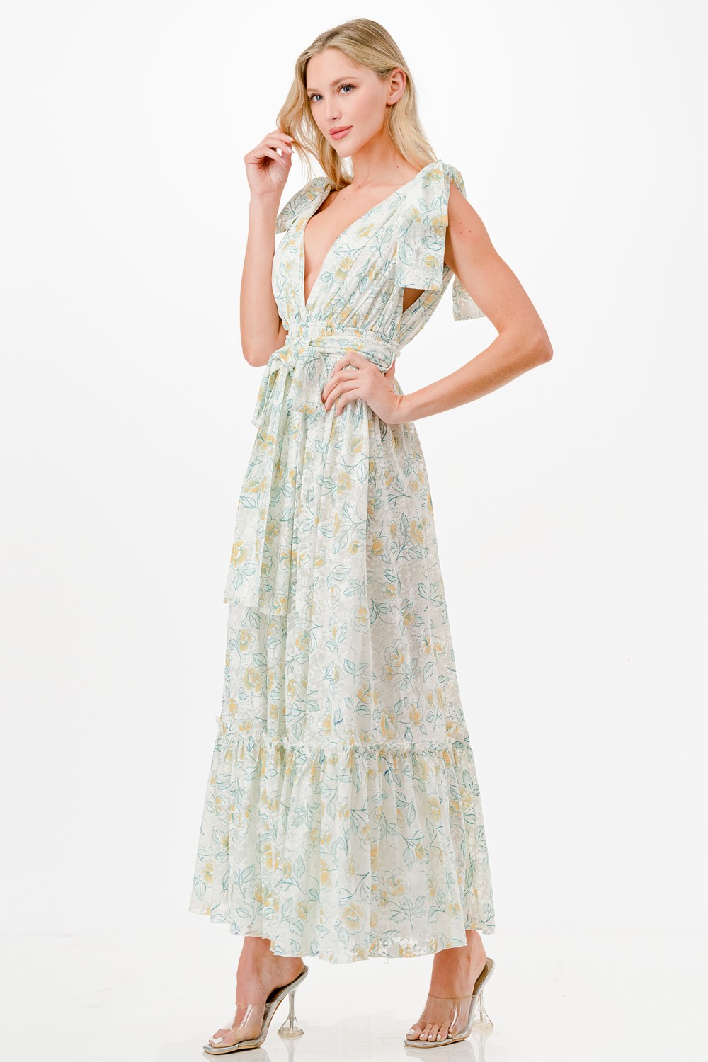 Floral Print Detail Maxi Dress