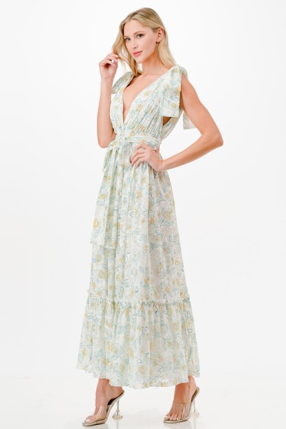 Floral Print Detail Maxi Dress