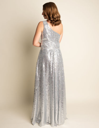 A-Line One Shoulder Ruffles Silver Sequin Bridesmaid Dress #RJBM019