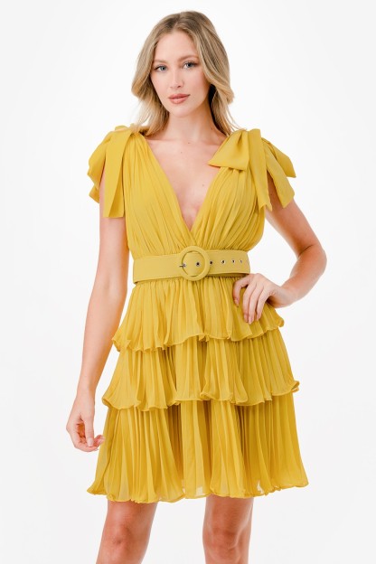 Pleated Tiered Layers Short Dress