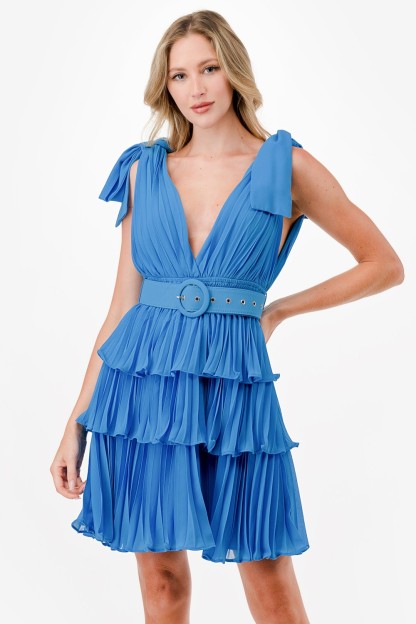 Pleated Tiered Layers Short Dress