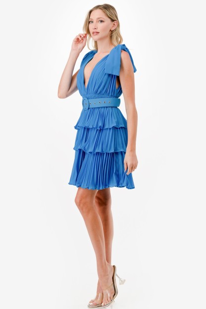 Pleated Tiered Layers Short Dress