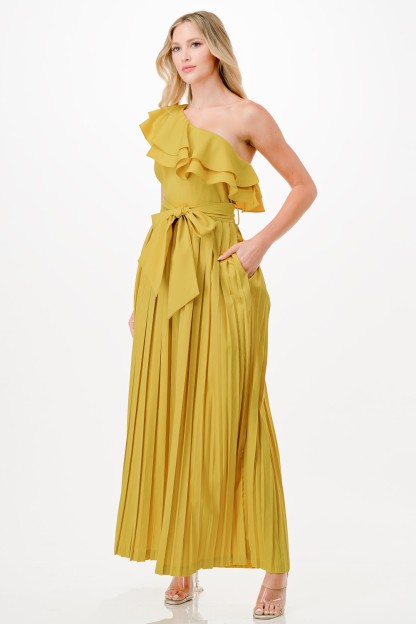 Pleated One Shoulder Jumpsuit