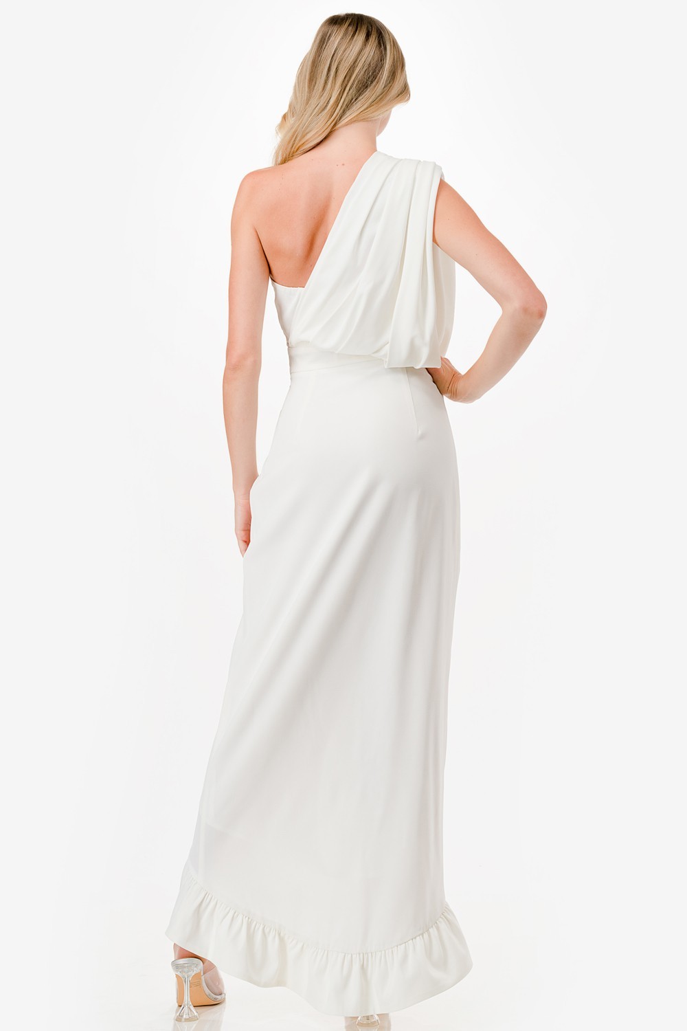 One Shoulder Ruffle Detail Midi Dress