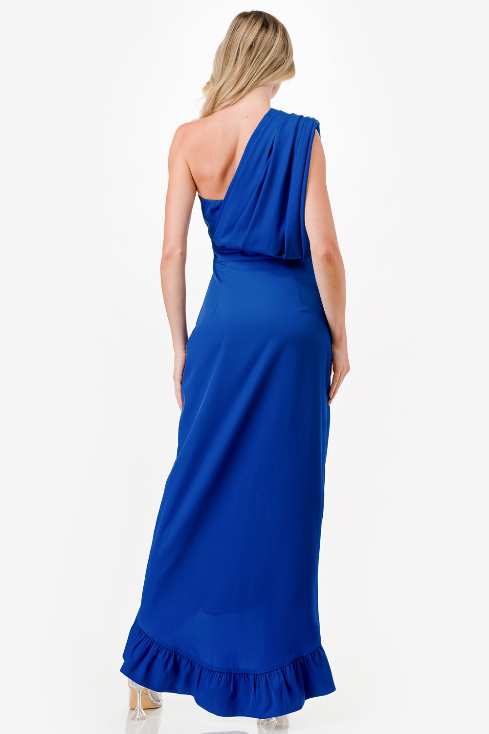 One Shoulder Ruffle Detail Midi Dress