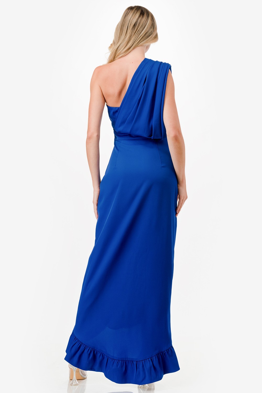 One Shoulder Ruffle Detail Midi Dress