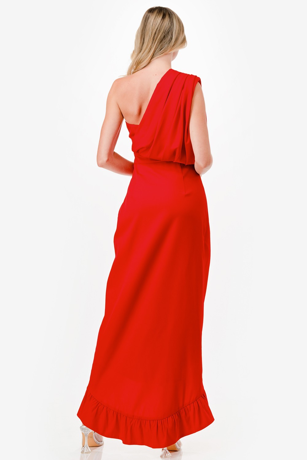 One Shoulder Ruffle Detail Midi Dress