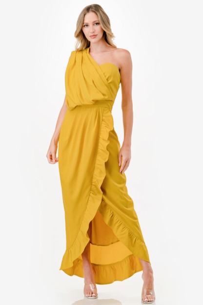 One Shoulder Ruffle Detail Midi Dress