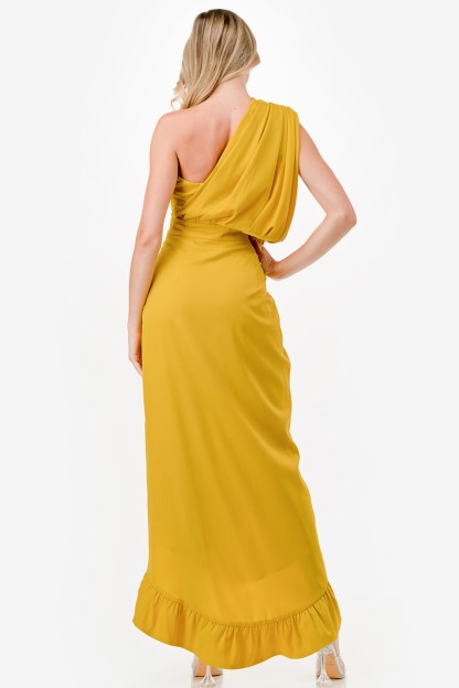 One Shoulder Ruffle Detail Midi Dress