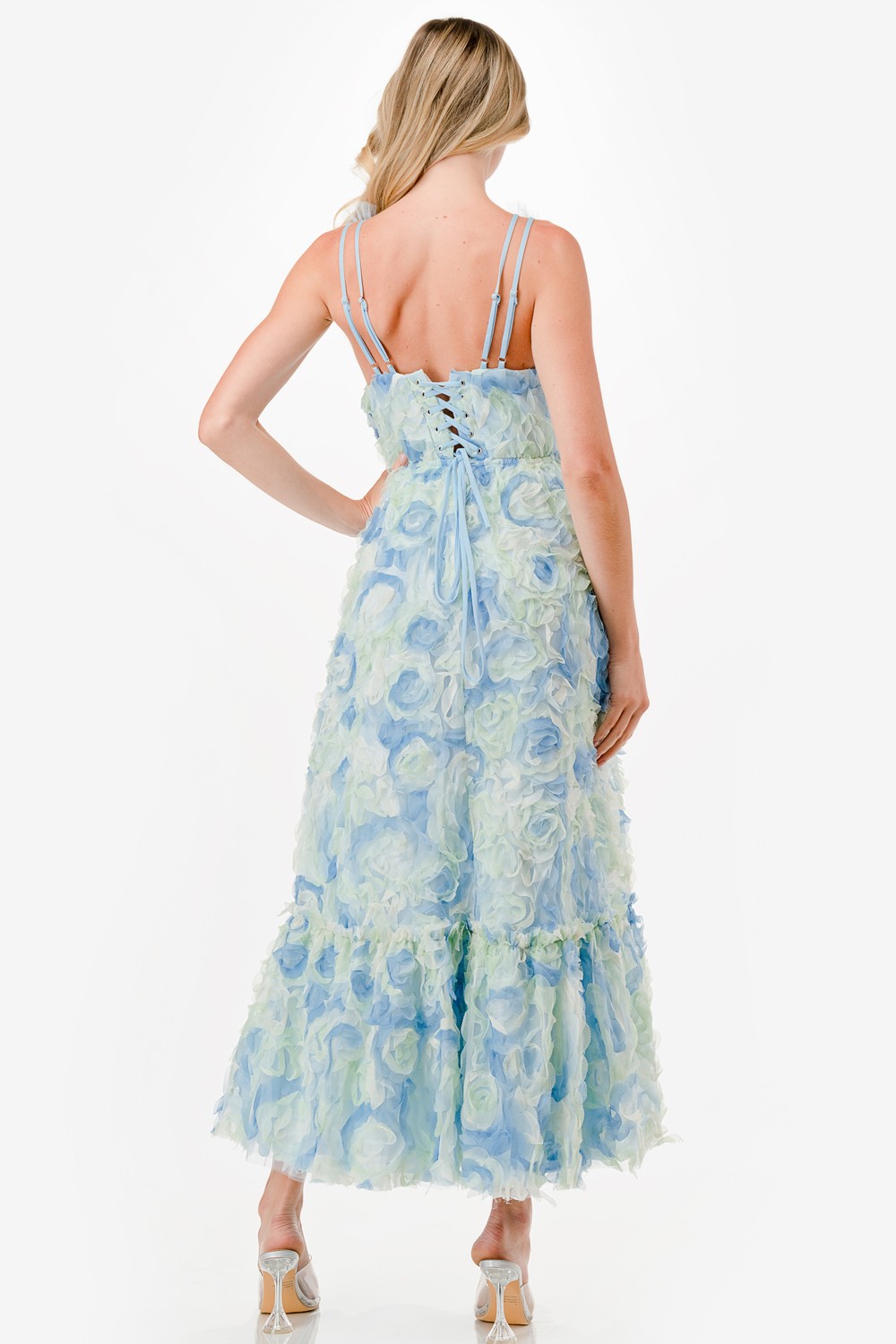 3D Floral Two Tone Midi Dress
