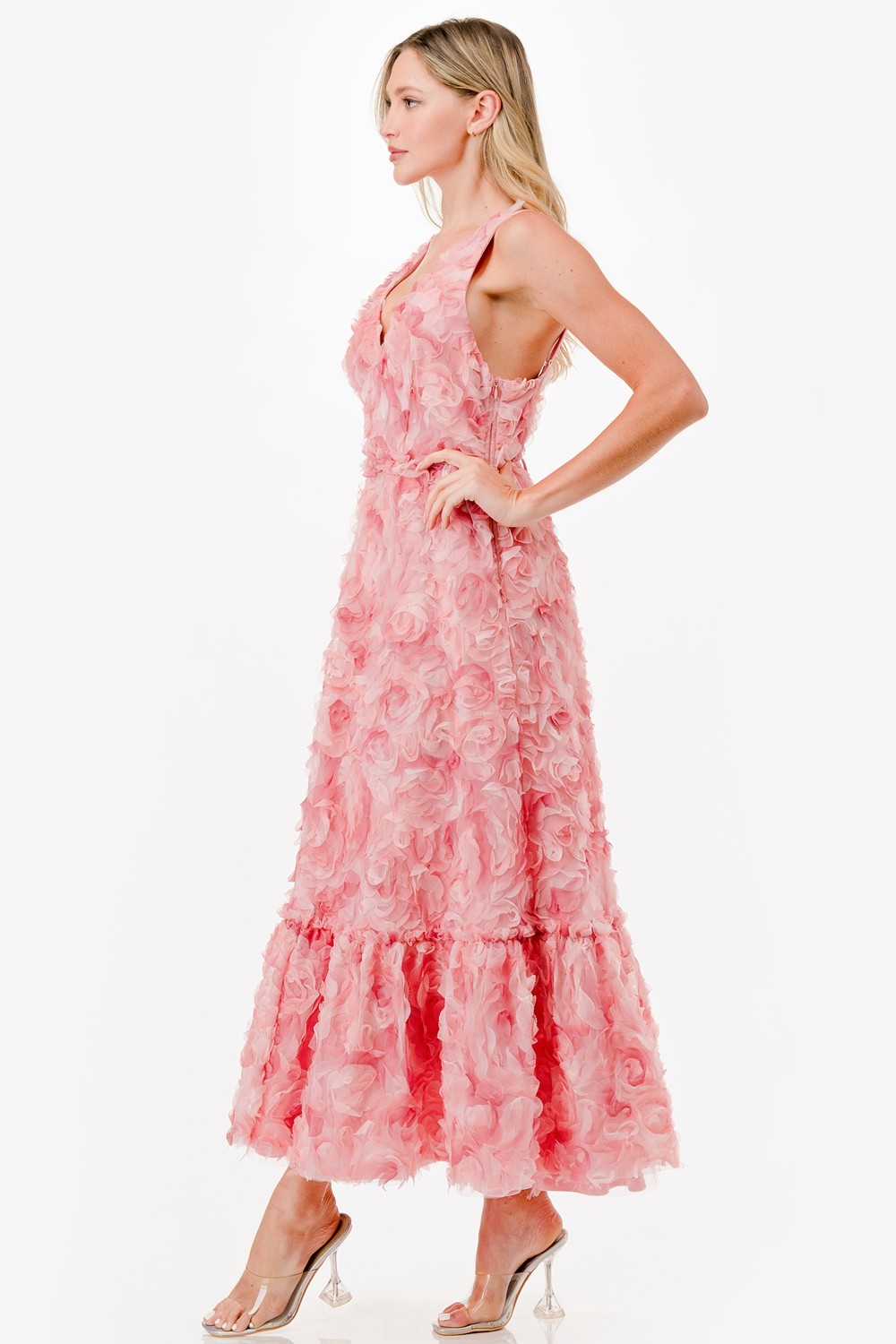 3D Floral Two Tone Midi Dress