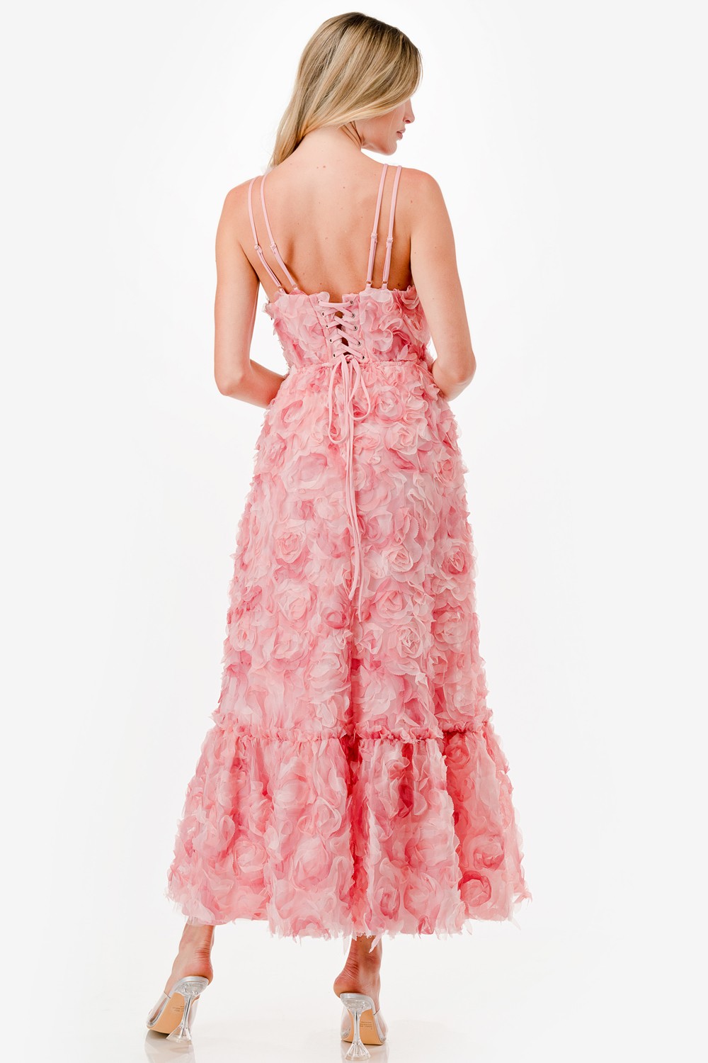 3D Floral Two Tone Midi Dress