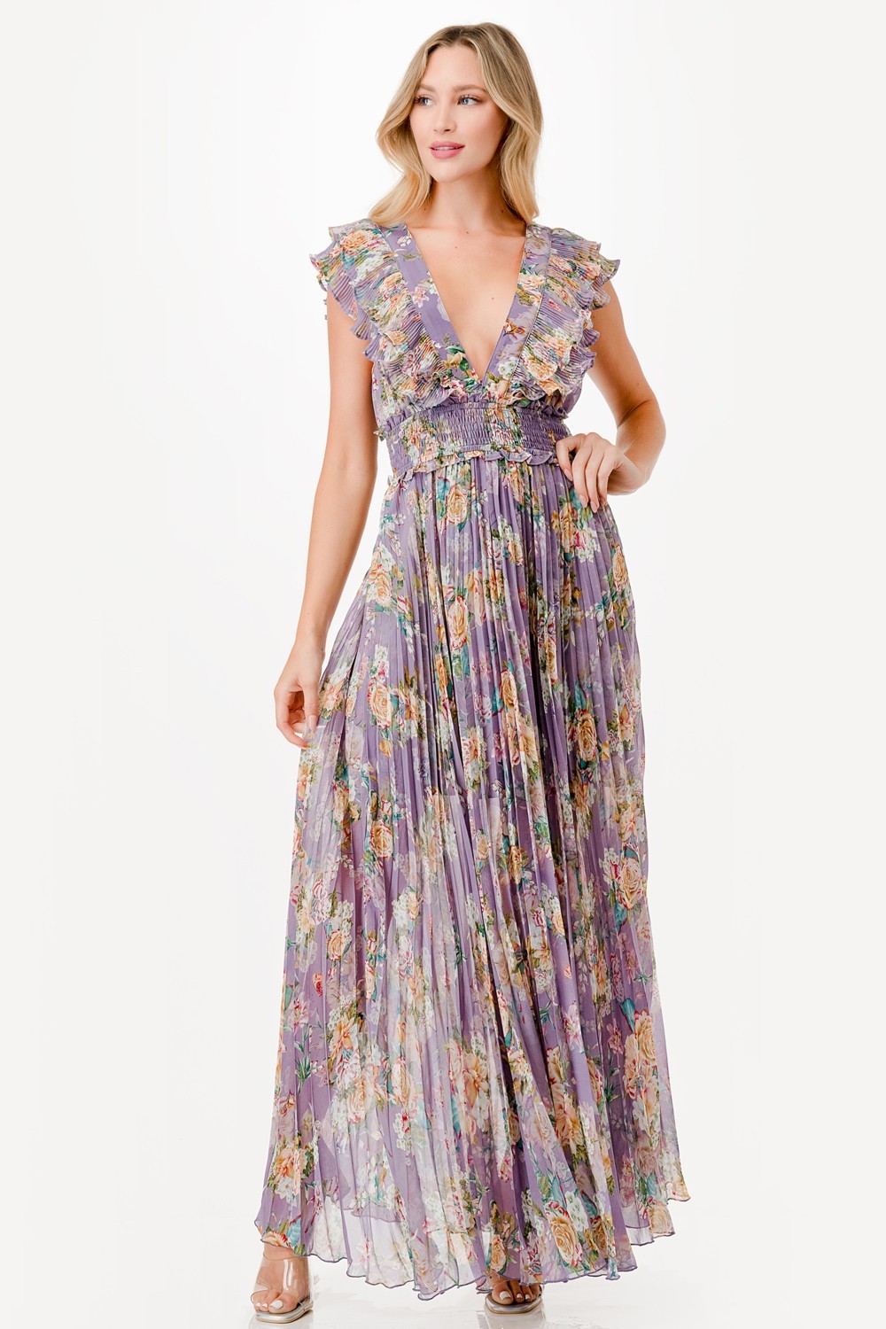 Floral Print Pleated Maxi Dress