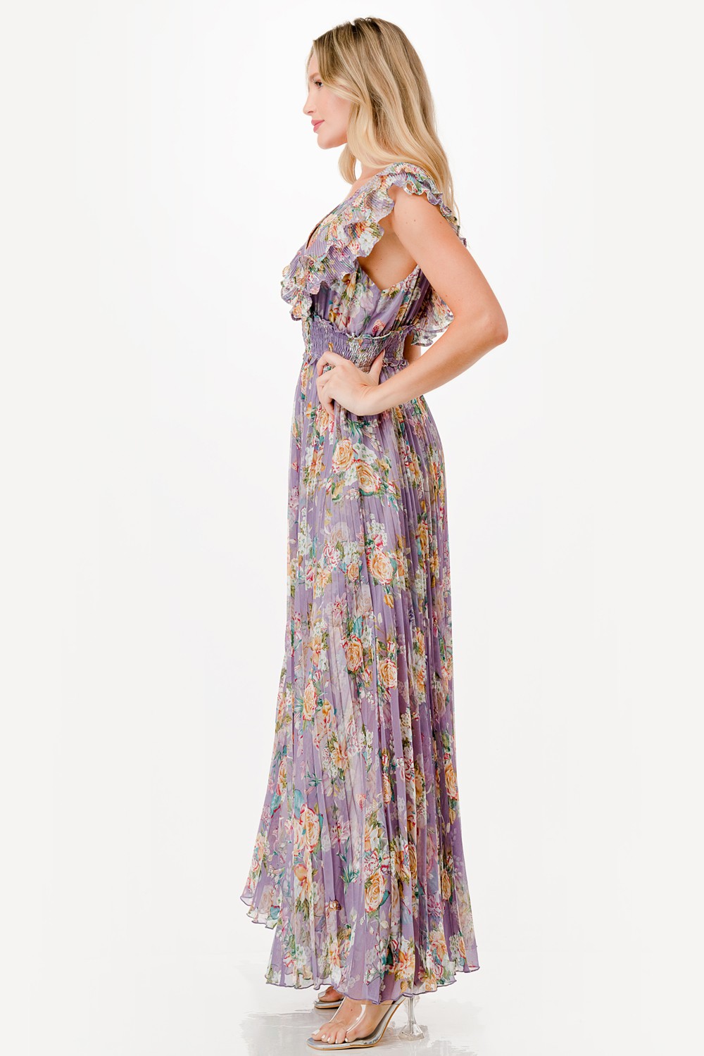 Floral Print Pleated Maxi Dress