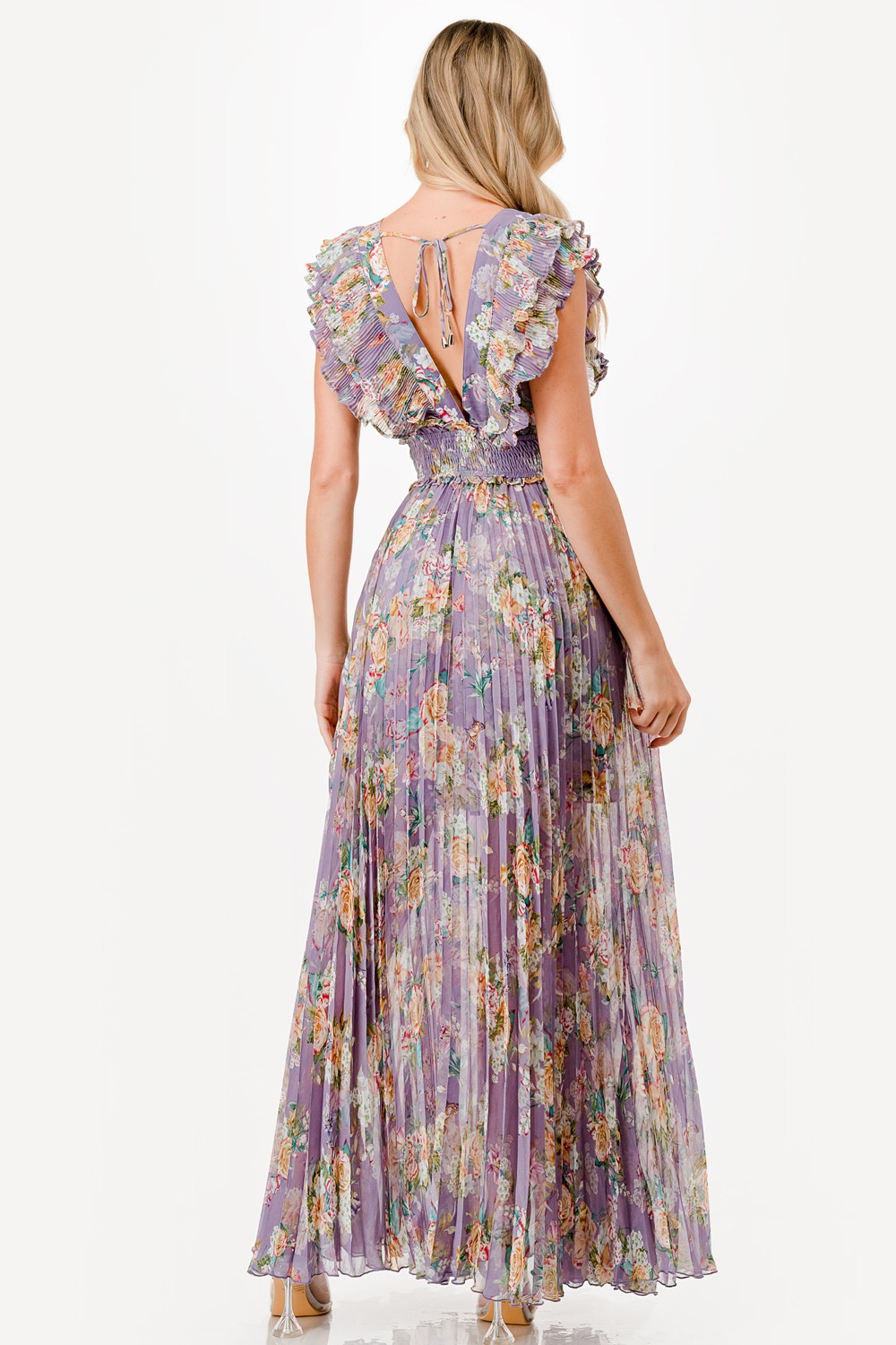 Floral Print Pleated Maxi Dress