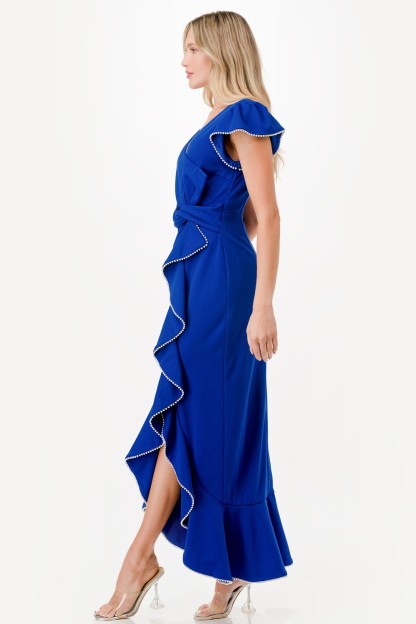 Pearl Detail Ruffle Maxi Dress