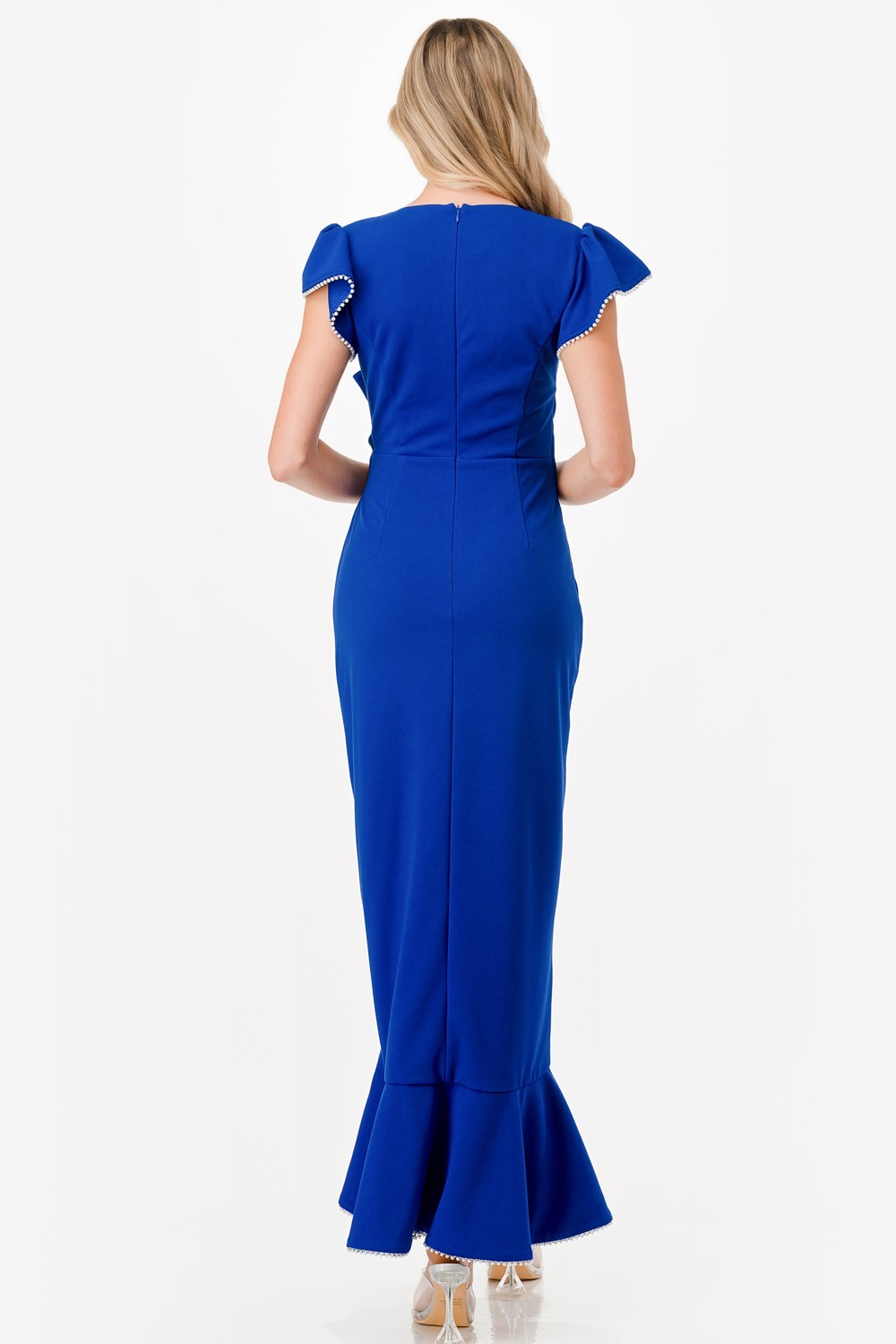 Pearl Detail Ruffle Maxi Dress