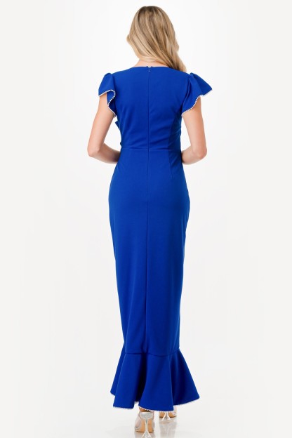 Pearl Detail Ruffle Maxi Dress