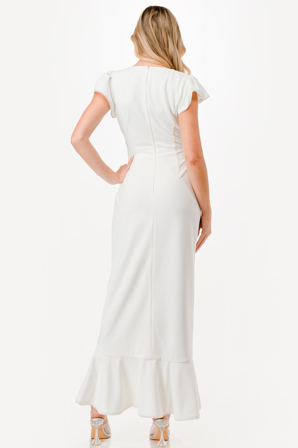 Pearl Detail Ruffle Maxi Dress