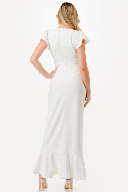 Pearl Detail Ruffle Maxi Dress