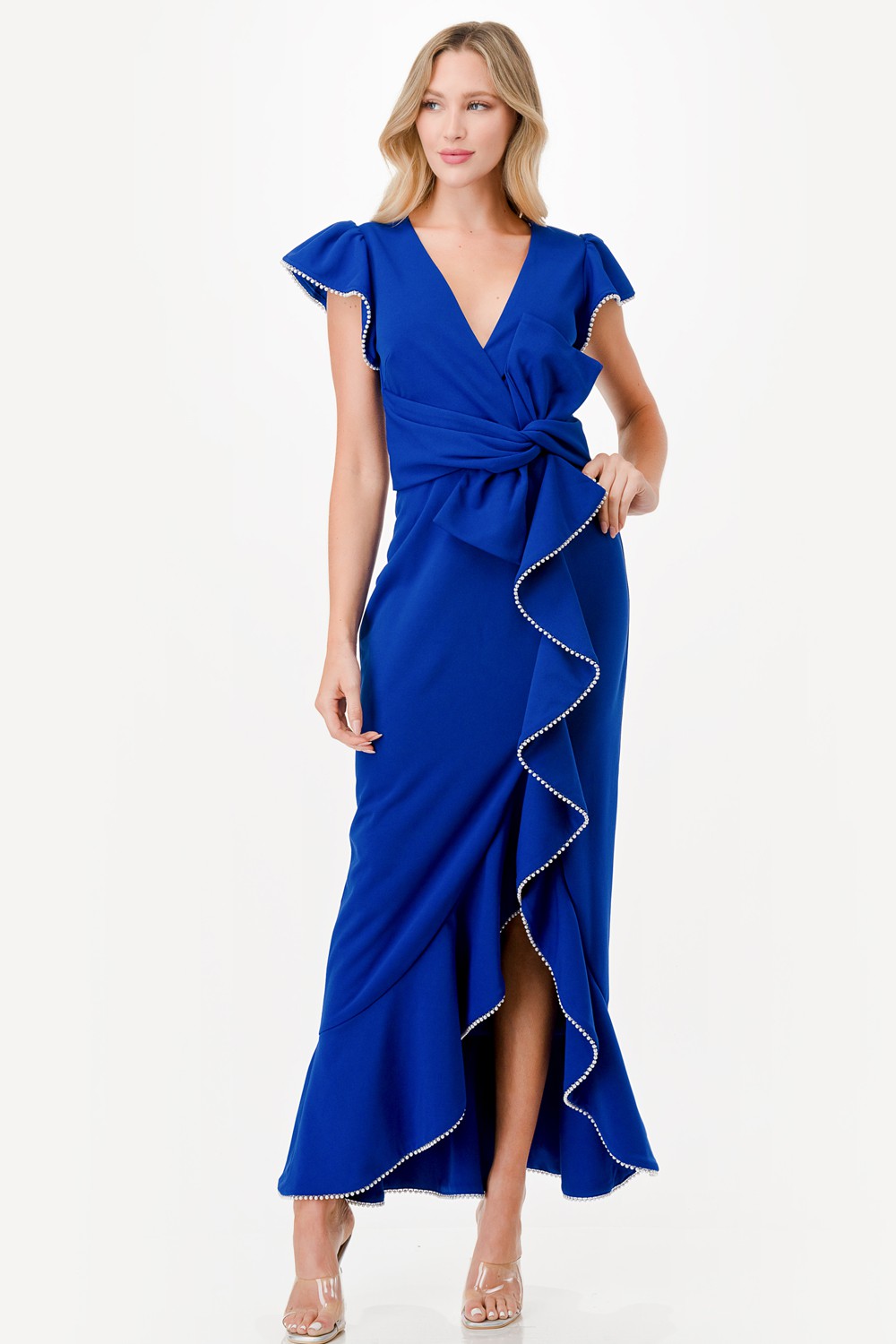 Pearl Detail Ruffle Maxi Dress