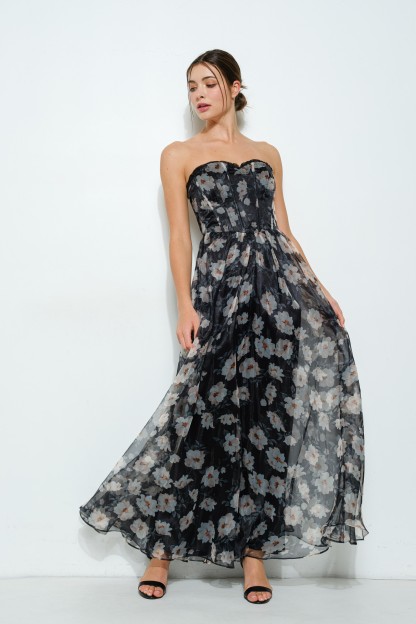 Strapless Floral Maxi Dress With Corset Bodice #23501650