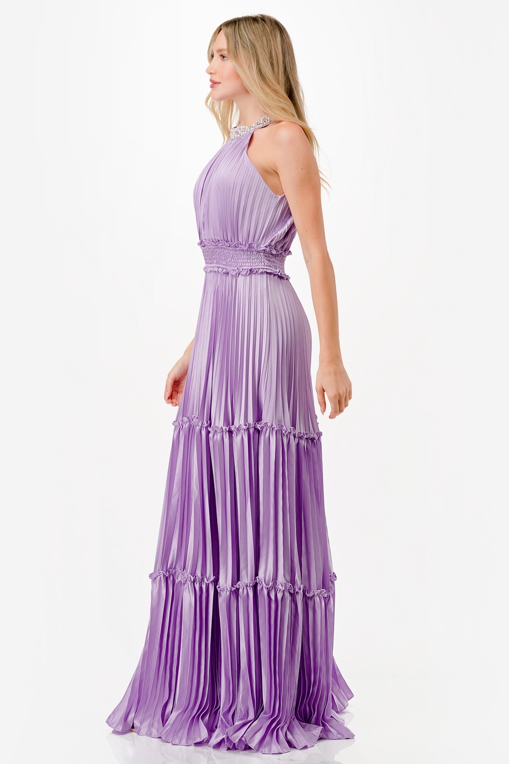 Embellished Satin Maxi Dress