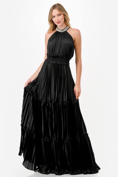 Embellished Satin Maxi Dress