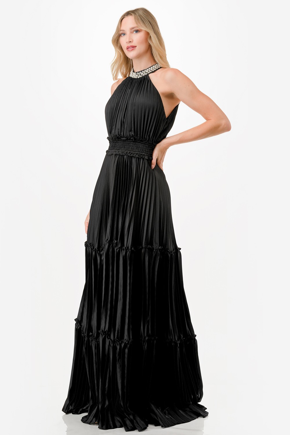 Embellished Satin Maxi Dress