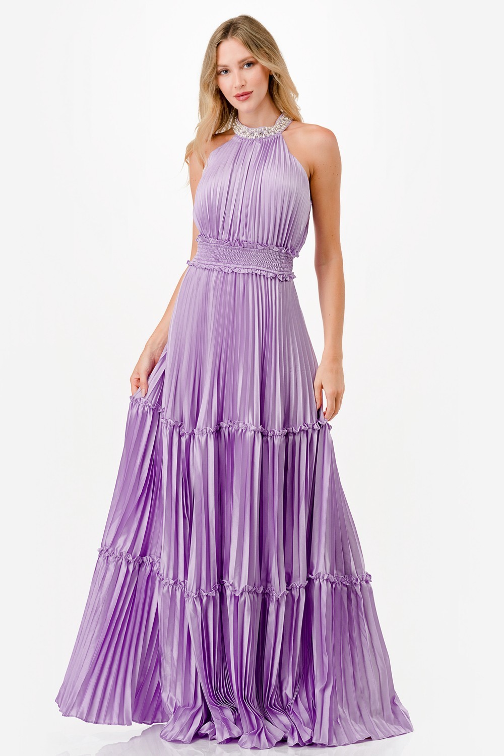 Embellished Satin Maxi Dress