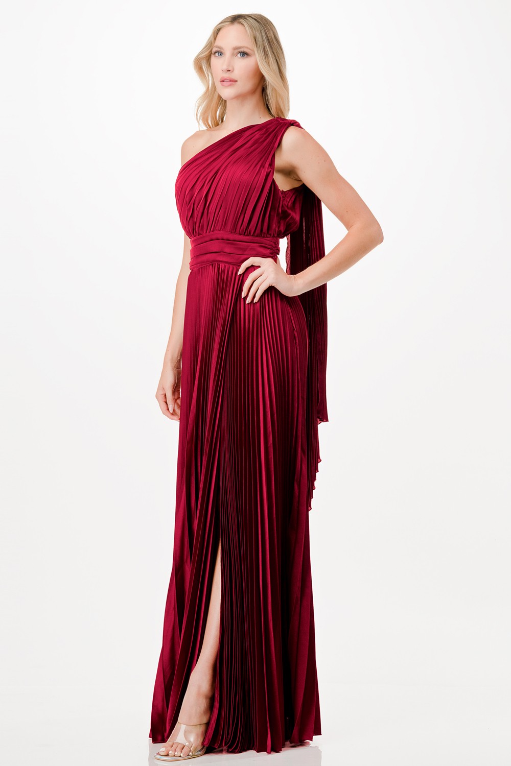 One Shoulder Satin Maxi Dress