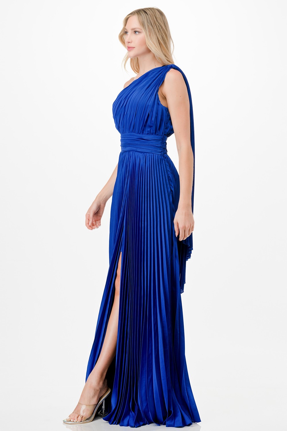 One Shoulder Satin Maxi Dress