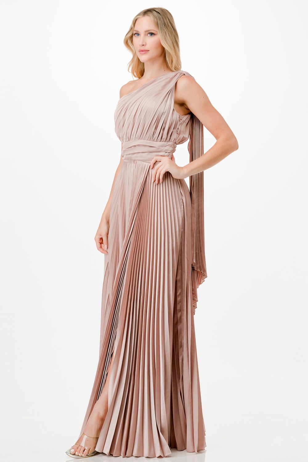 One Shoulder Satin Maxi Dress