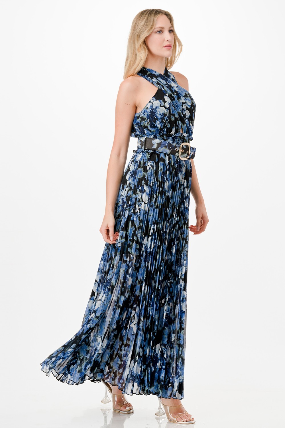 Floral Print Pleats Maxi Dress