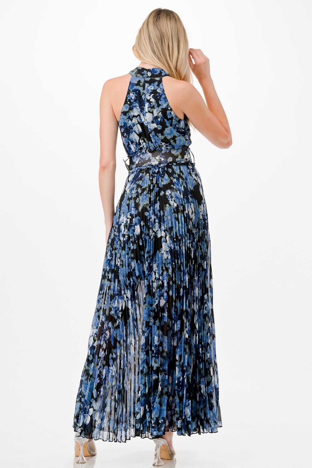 Floral Print Pleats Maxi Dress