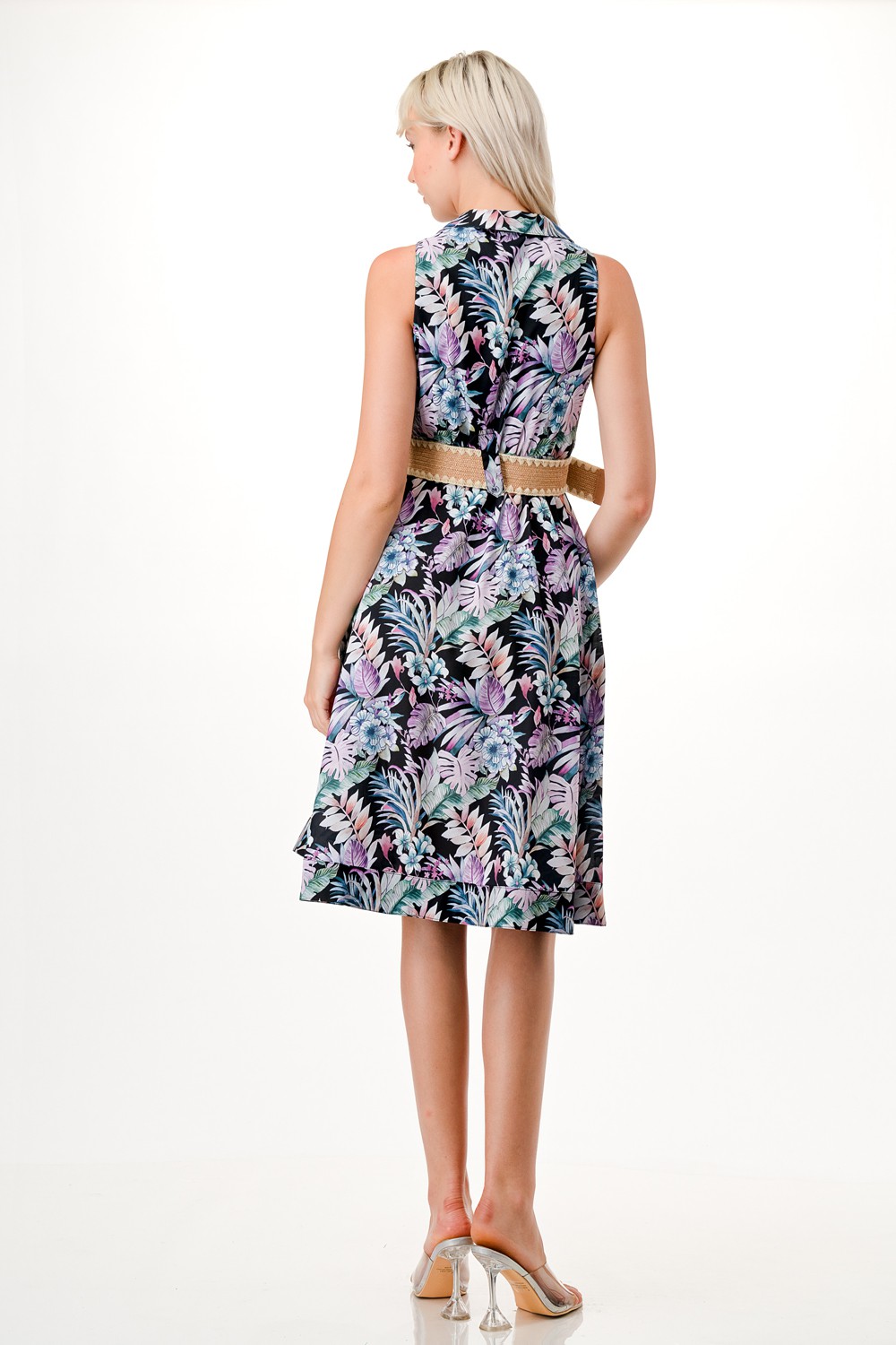 Floral Print Midi Dress with Belt