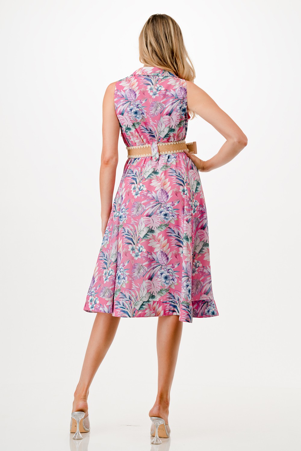 Floral Print Midi Dress with Belt