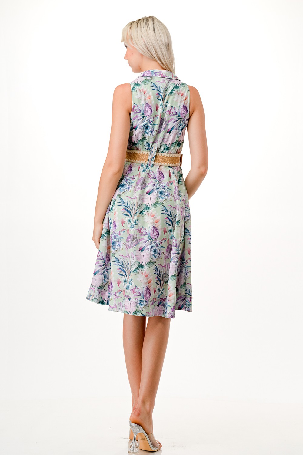 Floral Print Midi Dress with Belt