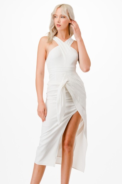 Front Ribbon Detail Midi Dress