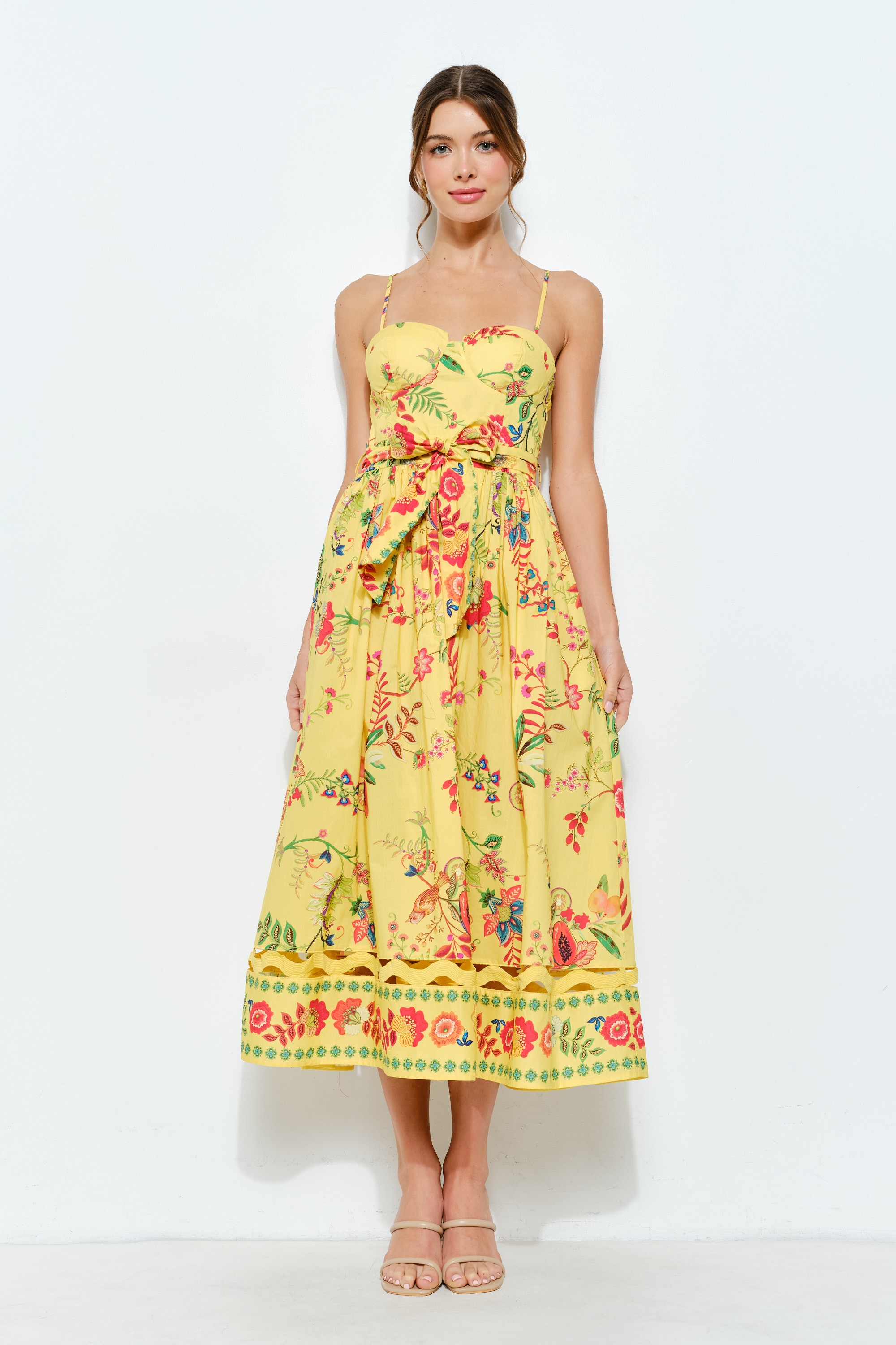 Floral Embroidered Bustier Midi Dress #23693002