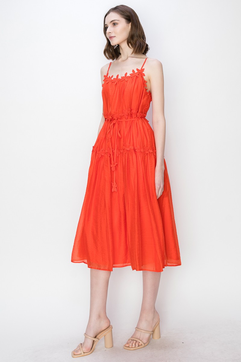 Satin Sleeveless Floral Lacetrim Detail Midi Dress #23625765