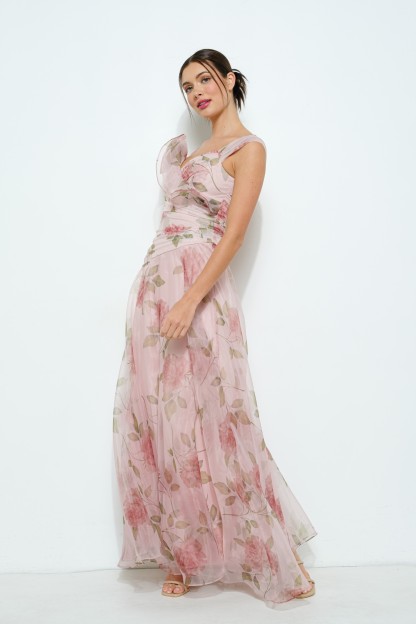 Floral Print Flower Corsage Detail Maxi Dress #23576516