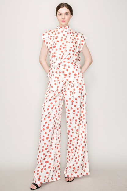 High Waist Polka Dot Printed Wide Pants #23565392