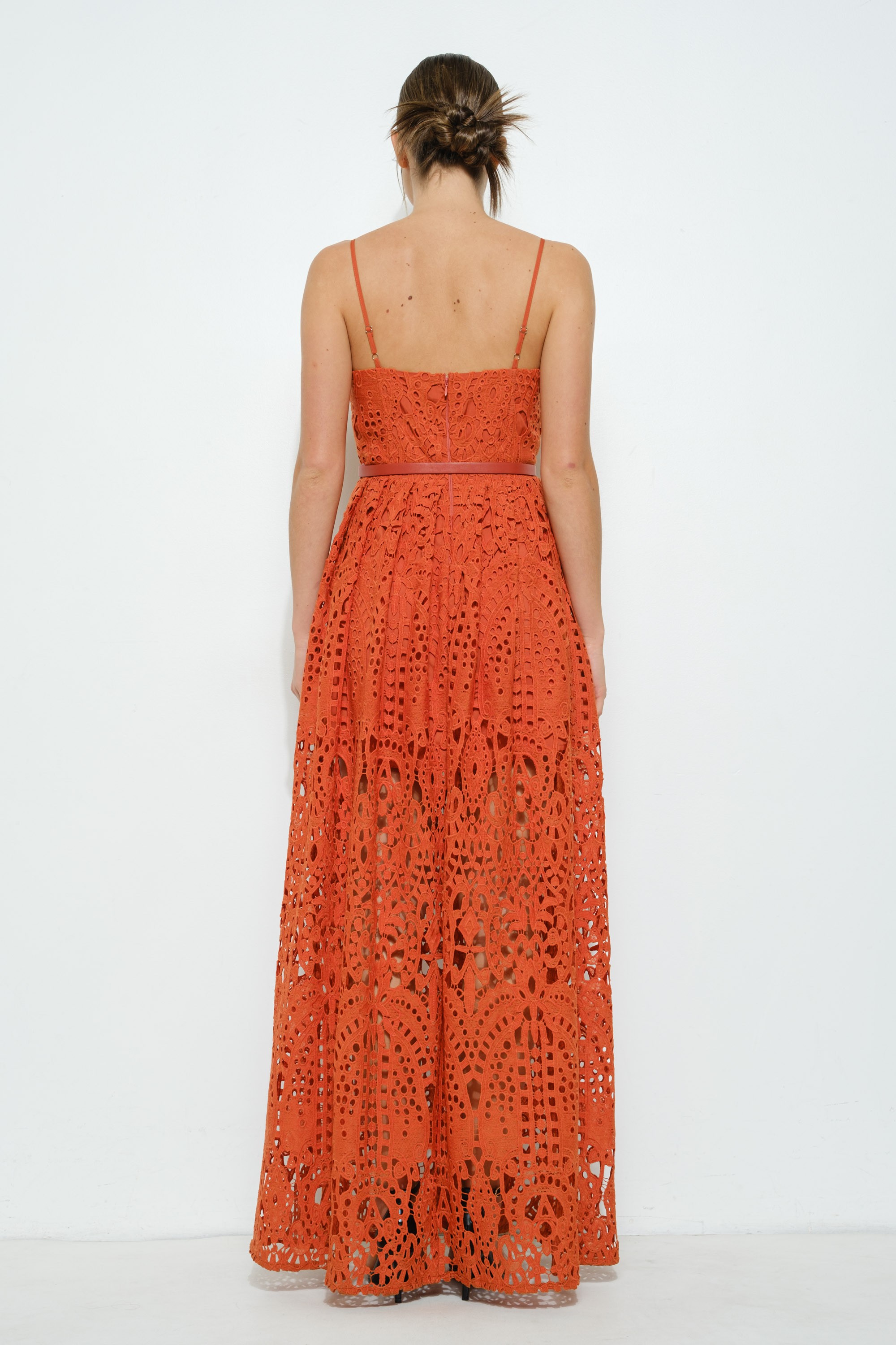 Lace Maxi Spaghetti Strap Dress With Belt #23699948