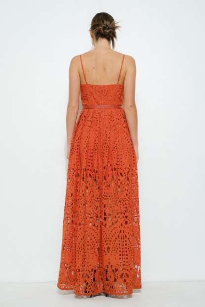 Lace Maxi Spaghetti Strap Dress With Belt #23699948