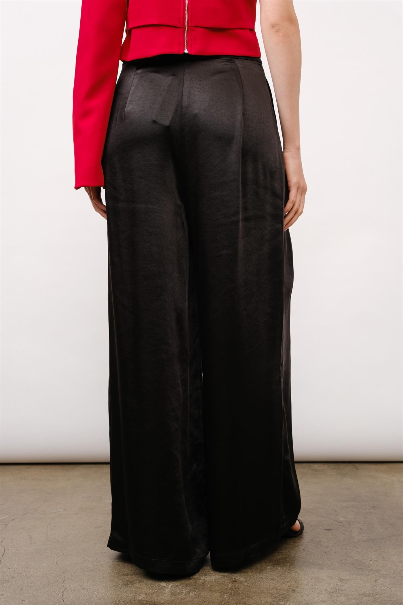 Satin High Waist Front Pintuck Wide Pants #23550954