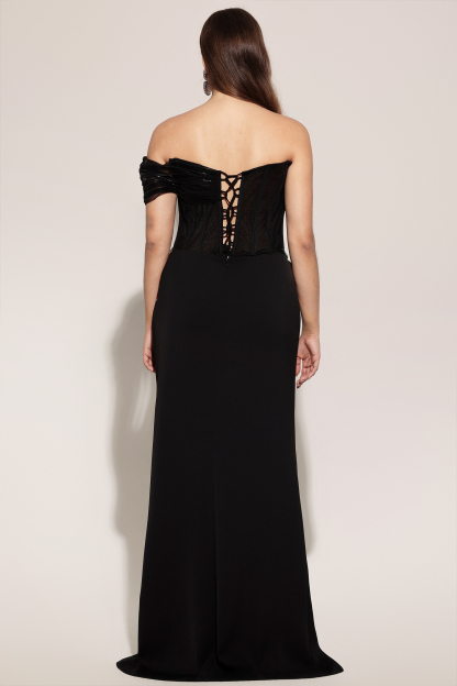 Stolen Strapless Sequin Embroidered Slit Bandage Maxi Dress