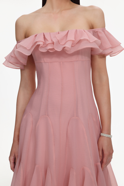 Wika Romantic Flowy Off Shoulder Ruffle Midi Dress