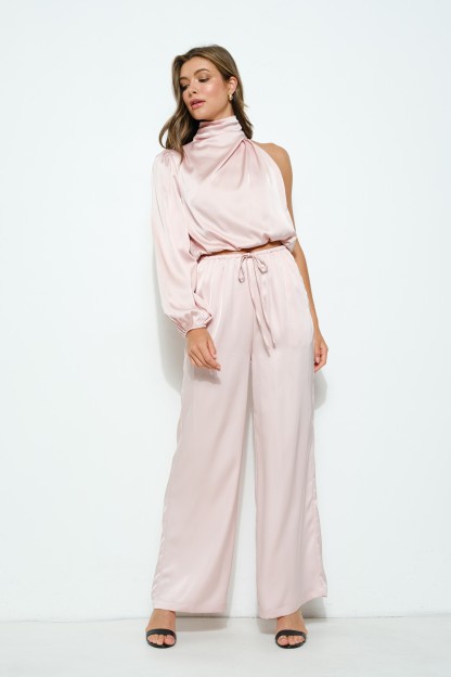 Satin Elasticized Waist Self-tie Drawstring Pants #23686411