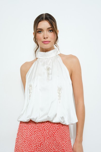 Halter Blouse With Beaded Embellishments #23605585